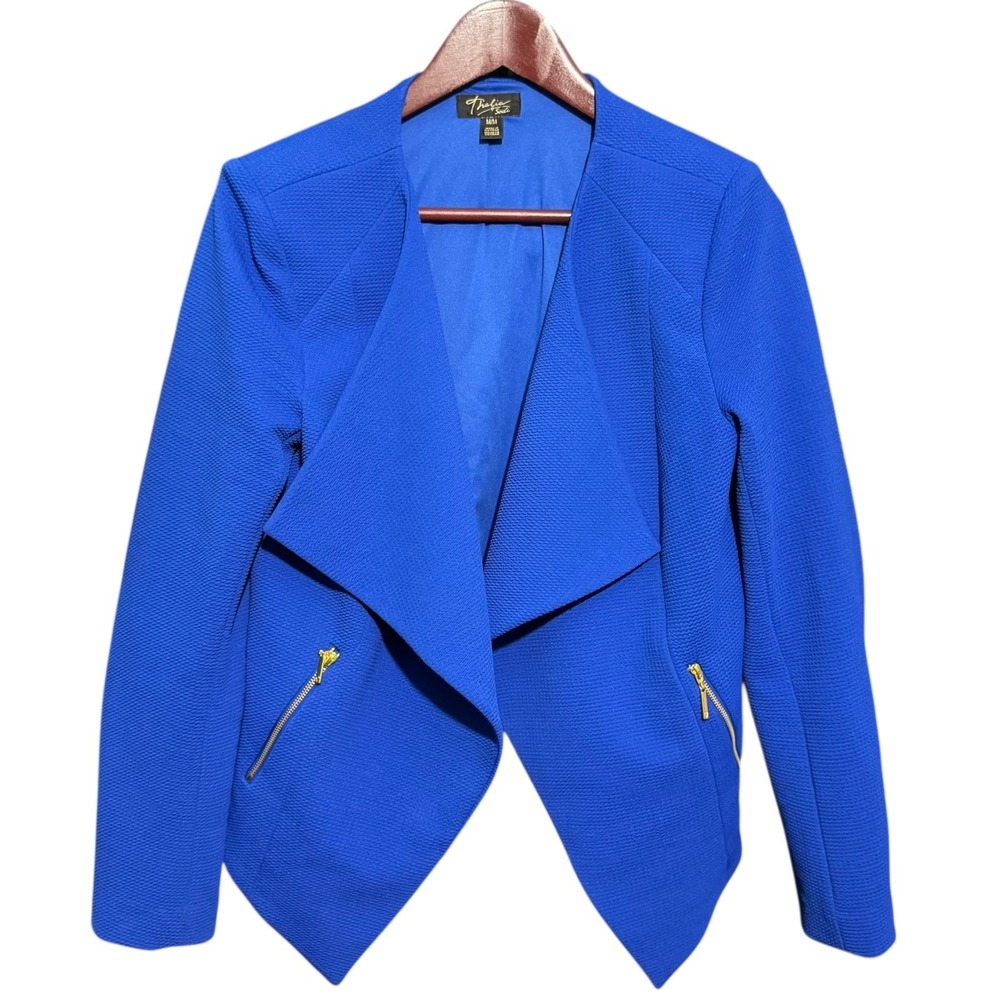 Thalia Sodi Women's Long Sleeve Cut Out Back Blue Drap Open Cardigan Size Medium